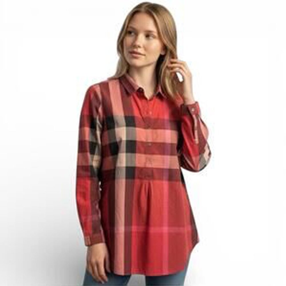 Burberry Brit Women's Red Nova Check Plaid Popover Tunic Top XL - Picture 2 of 13
